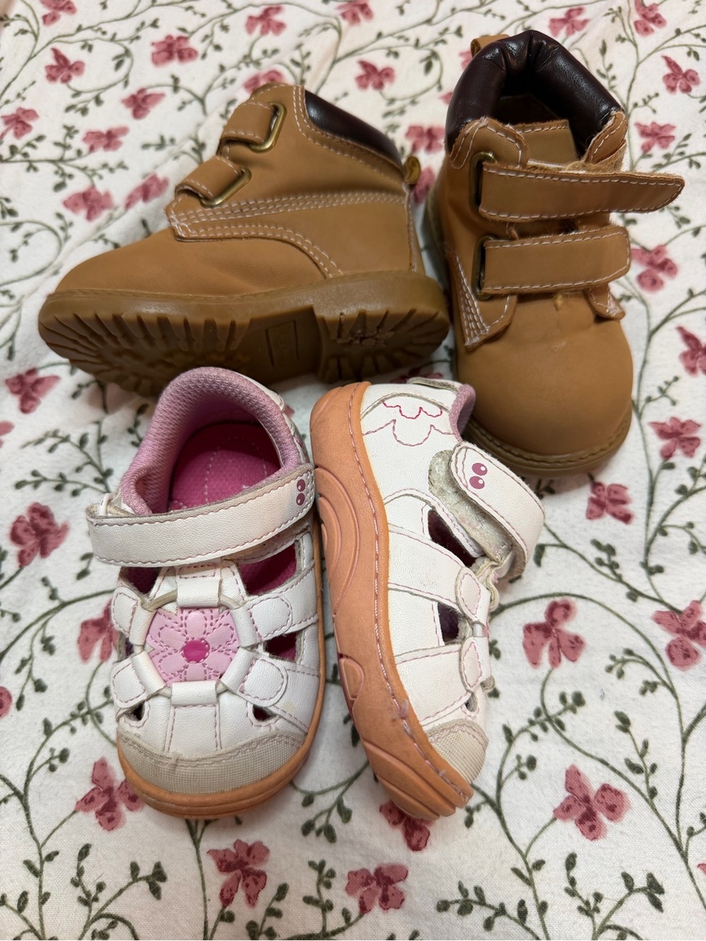 Stride Rite Kids White Pink Girl Shoes and Brown Wonder Nation Hiking Boots Lot